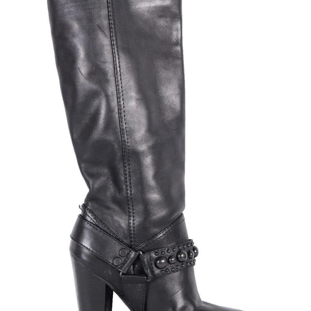 Modern Vintage Womens 6.5 Black Helen Harness Leather Studded Stone Buckle Boots